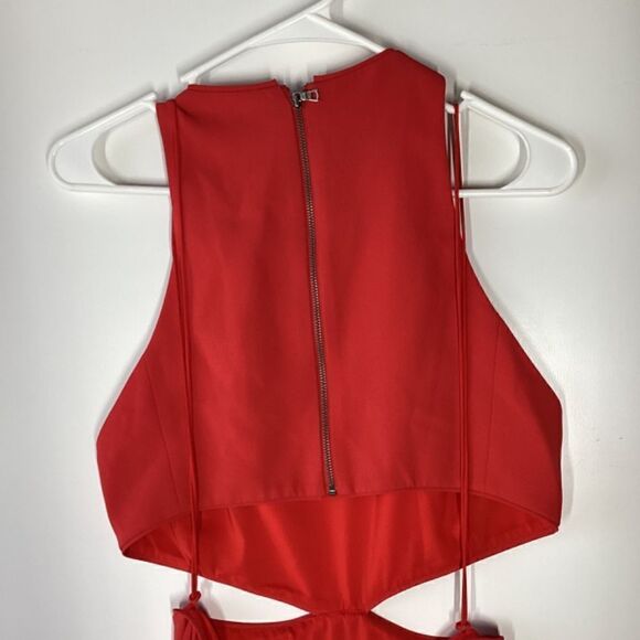 Alice + Olivia Cara Cut-Out Flare Poppy Mini Dress in Red Size 8 Sleeveless Fit - Picture 13 of 16